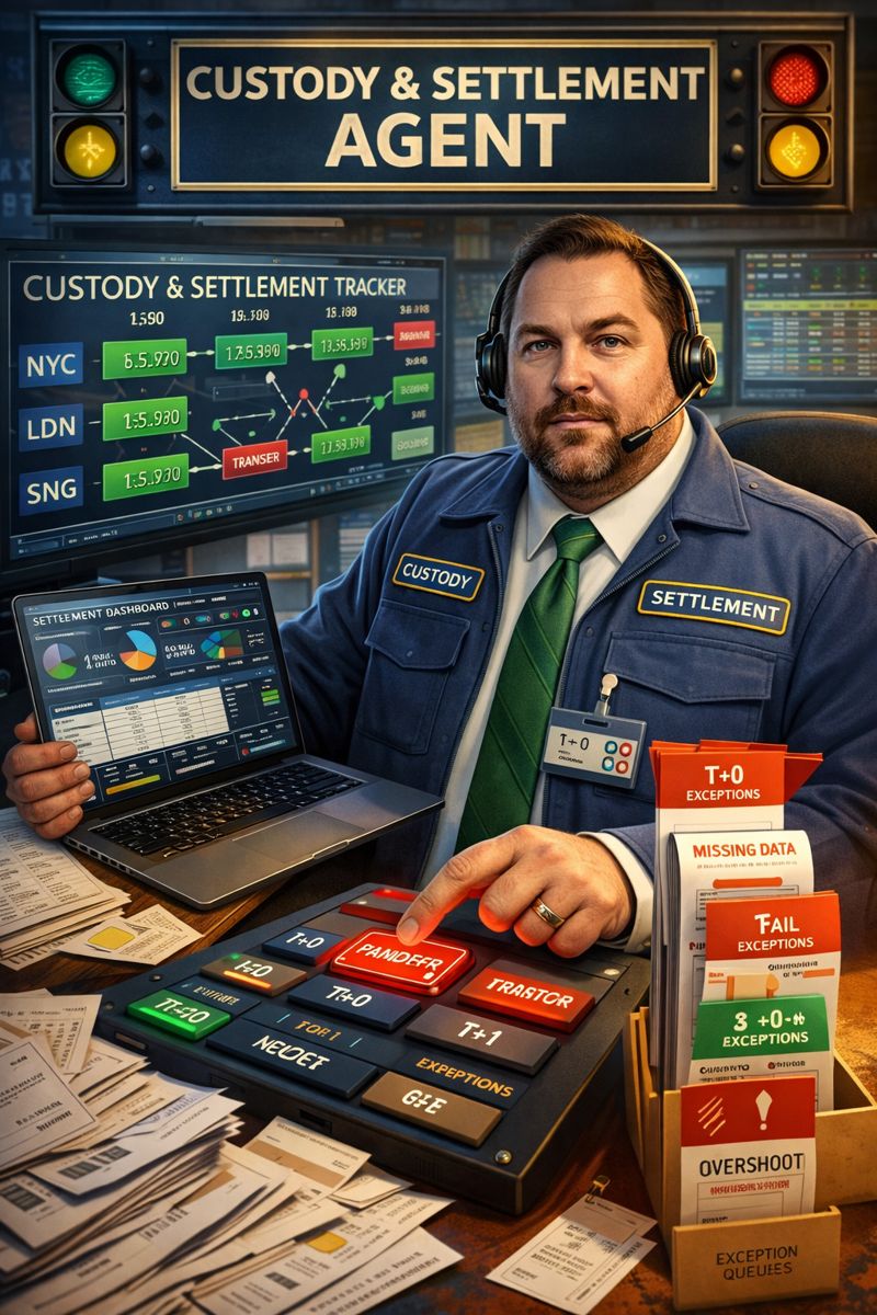 Custody and Settlement Agent - operational status tracking and exception queues