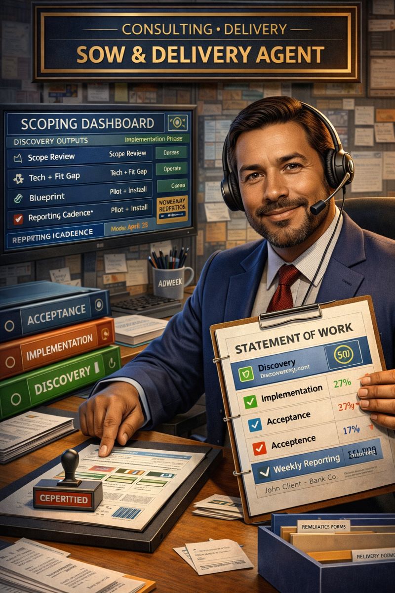 SOW and Delivery Agent - consulting delivery planning acceptance criteria and reporting cadence